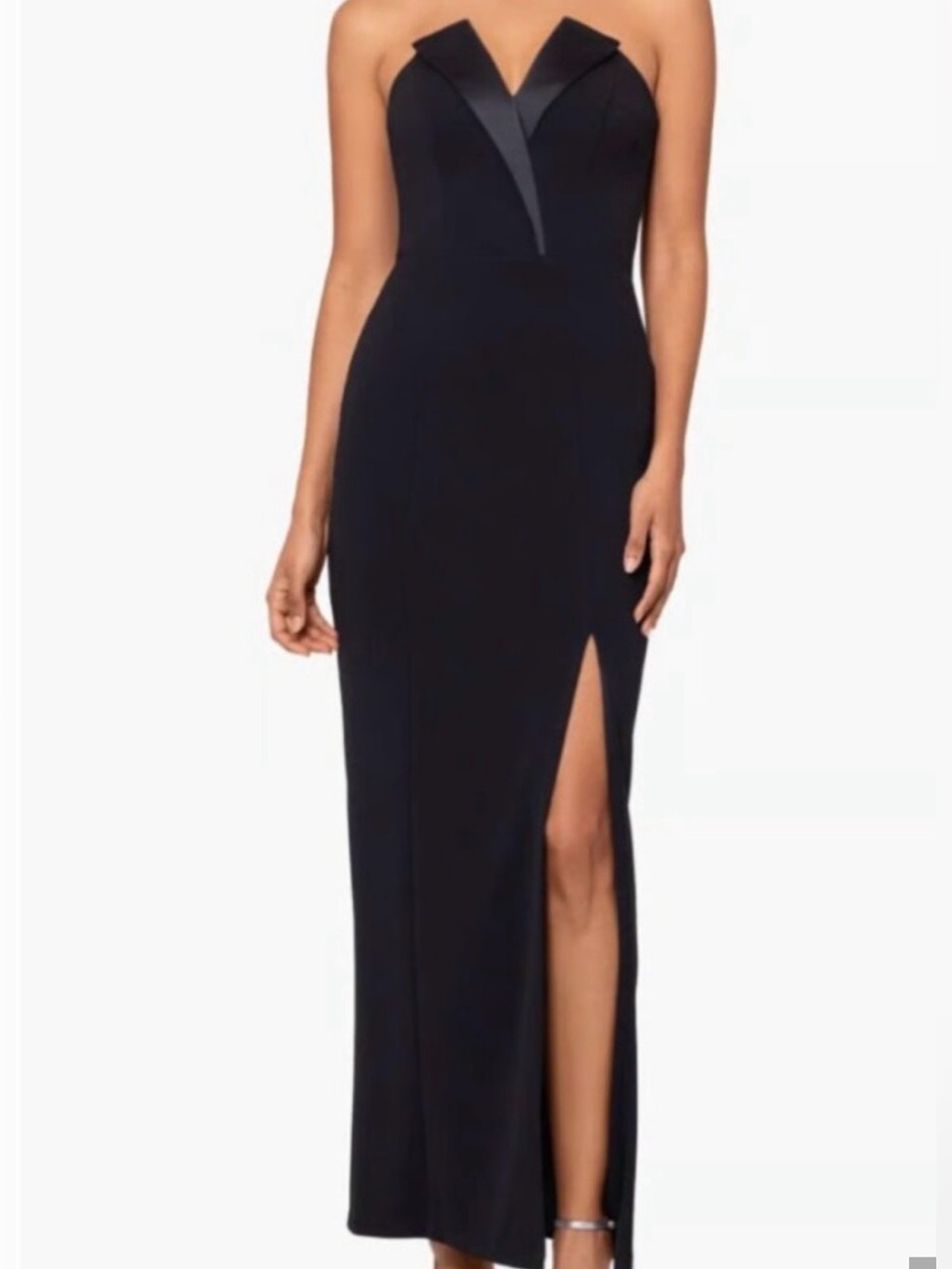 Macy's Black Tuxedo Strapless Evening Gown with Side Slit